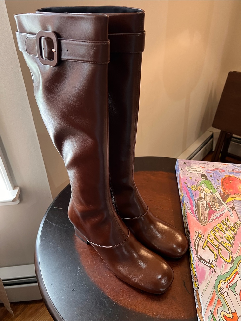 Jeffrey Campbell Brown Leather Knee-High Heeled Boots